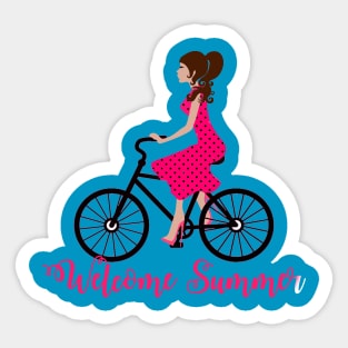 Welcome Summer Watermelon Dress Girl Bicycle Sticker